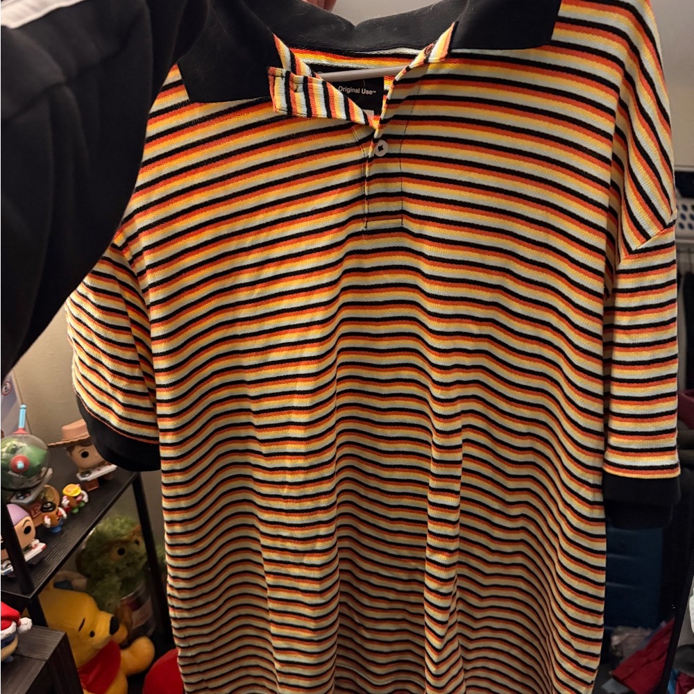 Original Use Striped Polo Shirt - Black, Yellow, Red, Blue